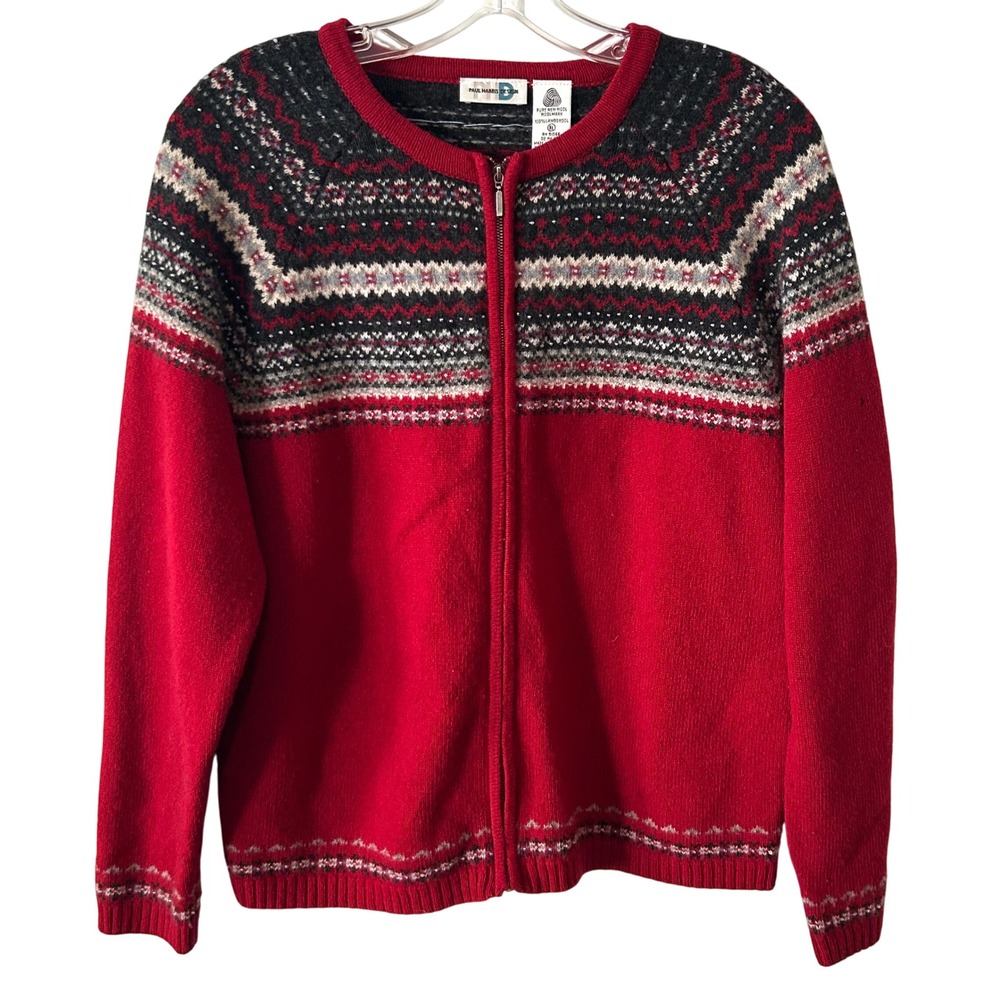 Paul Harris Design Women's Vintage Red‎ Fair Isle Lambswool Cardigan in Size XL